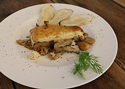 Maronenauflauf oder Steinpilzauflauf mit Pecorino